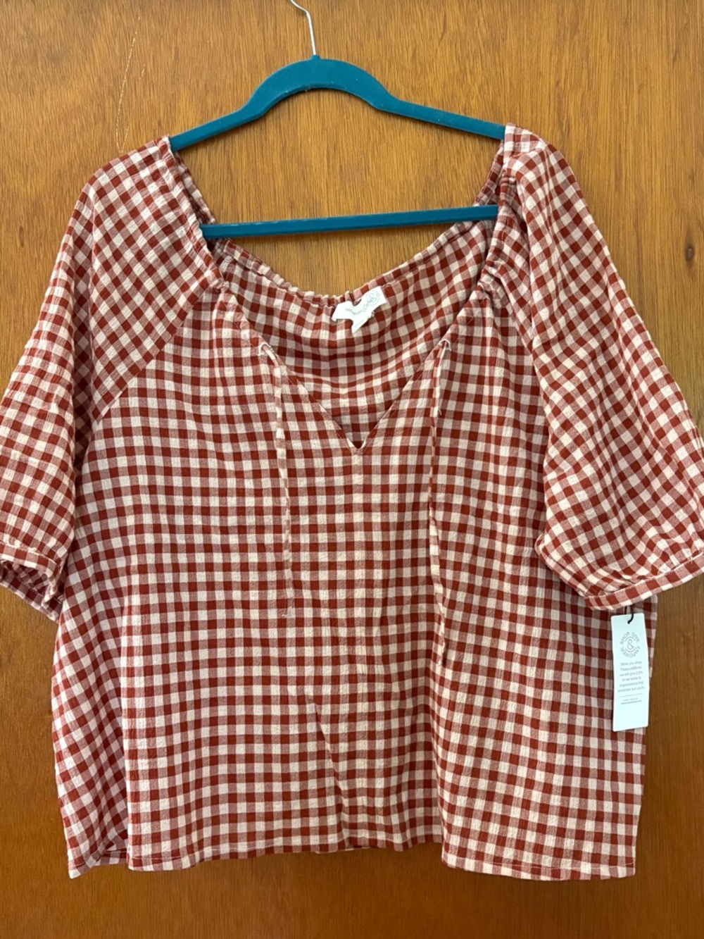 New Large Treasure & Bond Red Gingham Checkered Tie Front Top - Picture 12 of 13